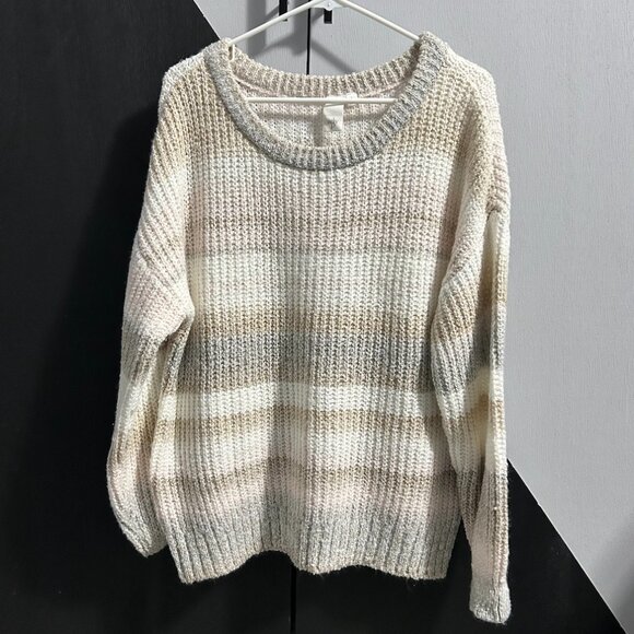 Ady P Sweaters - Ady P Striped Knit Sweater Scoop Neckline Women's Size L